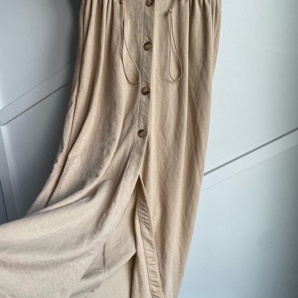 Mango Utility Drawstring Khaki Beige Mocha Brown Midi Linen Dress size S - Picture 10 of 11
